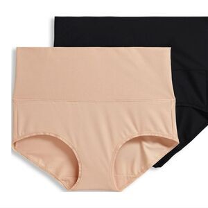 Jockey 2-PK Tummy Smoothing Mid-Waist Briefs- Black/Nude
